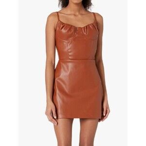 Kendall & Kylie Shired Bust Cup Mini Dress Cognac Faux Leather - NWT - Sz 3x